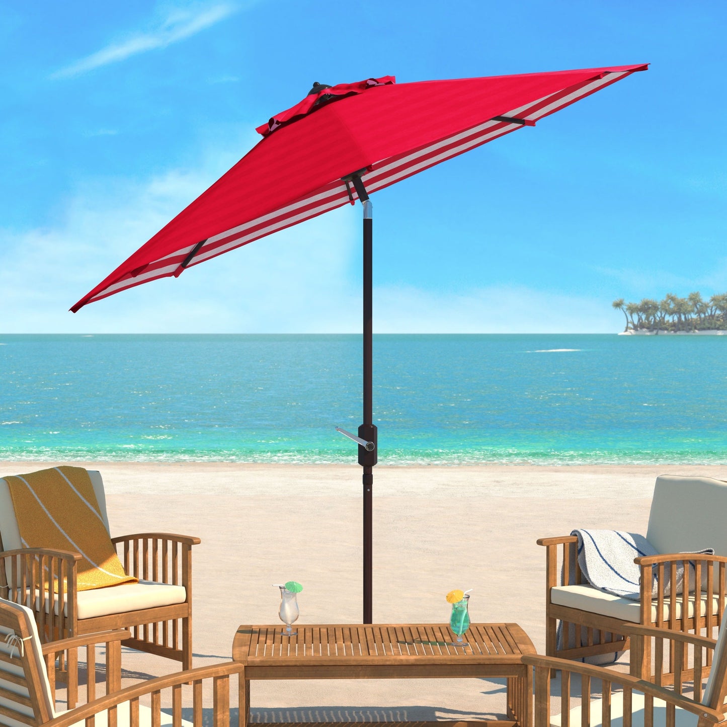Parasol de jardin à manivelle SAFAVIEH Hadire Inside Out à rayures, 9 pieds