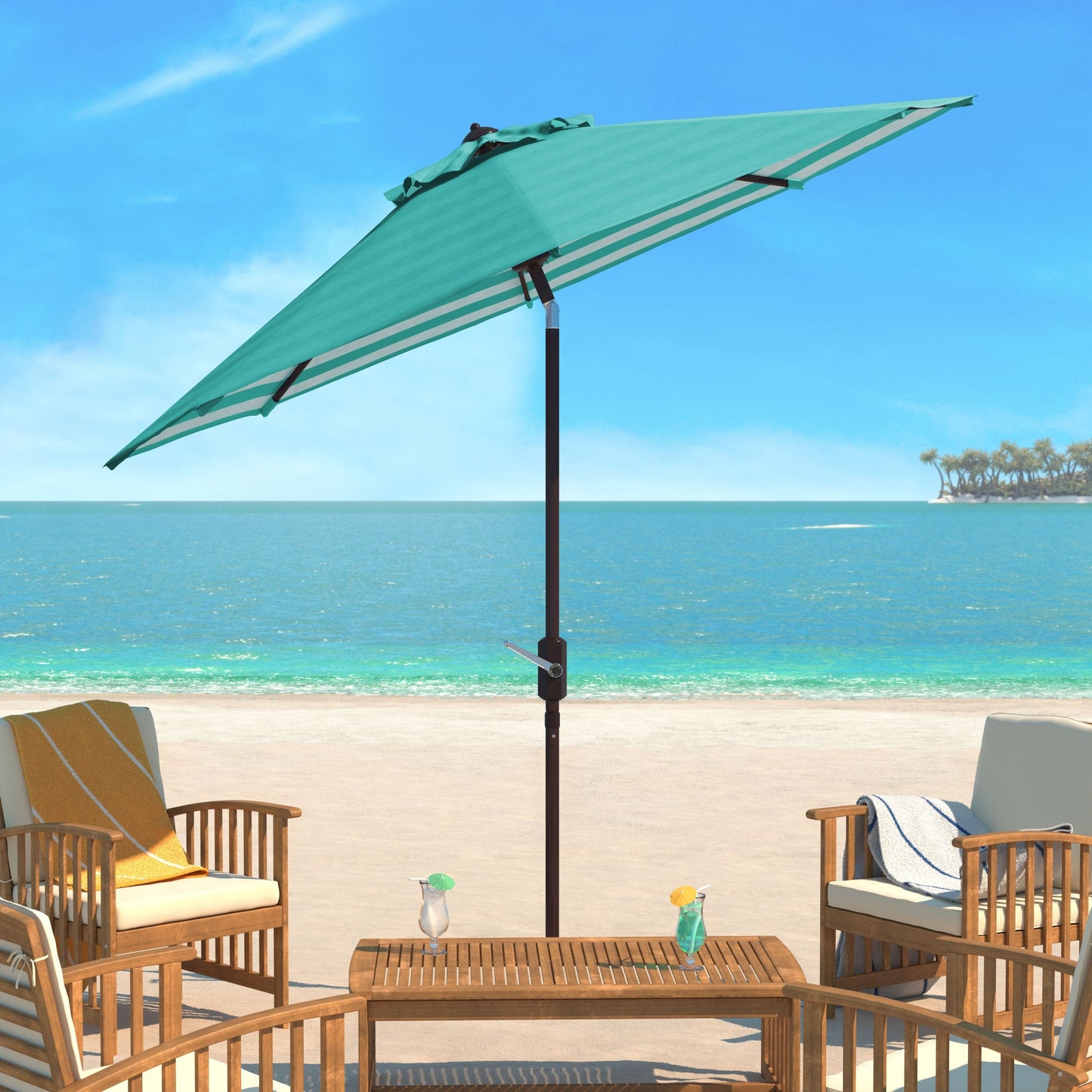 Parasol de jardin à manivelle SAFAVIEH Hadire Inside Out à rayures, 9 pieds