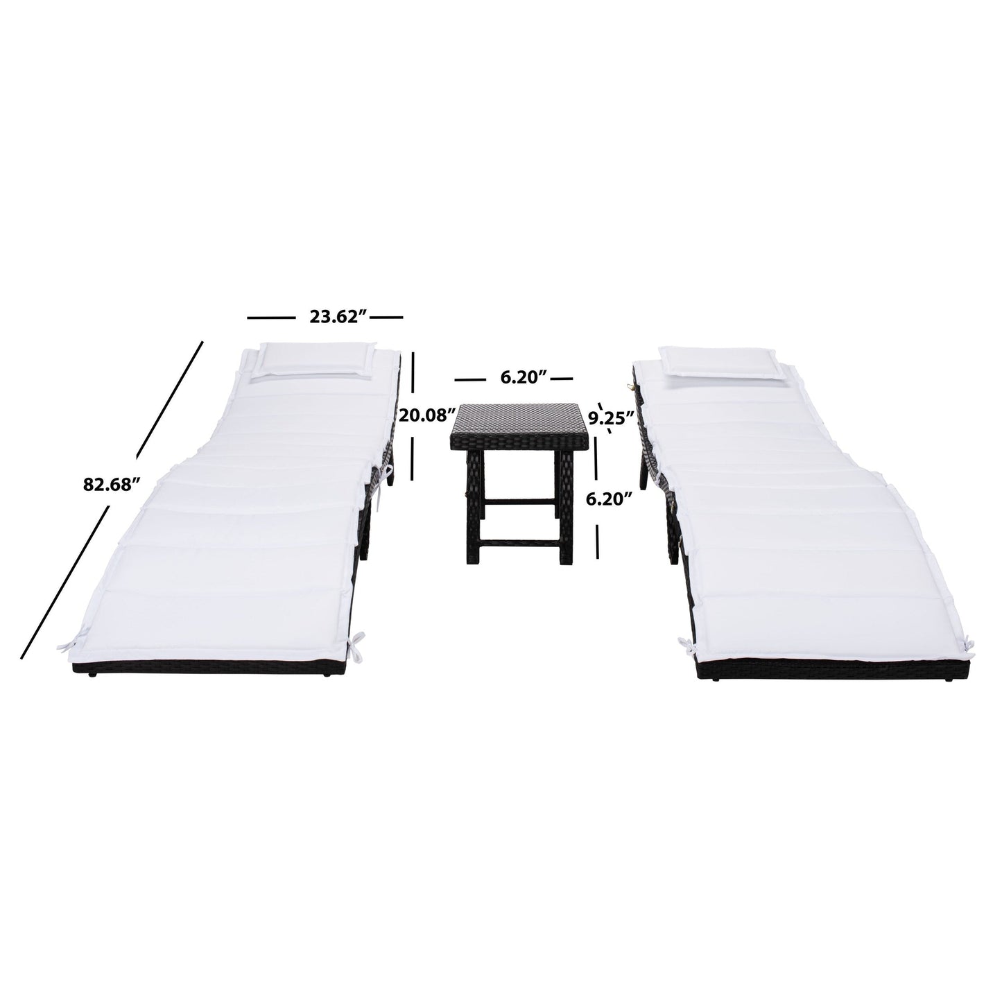 Ensemble de chaises longues de jardin Blaguna 3 pièces de SAFAVIEH - 83L x 20P x 24H (dimensions en pouces)