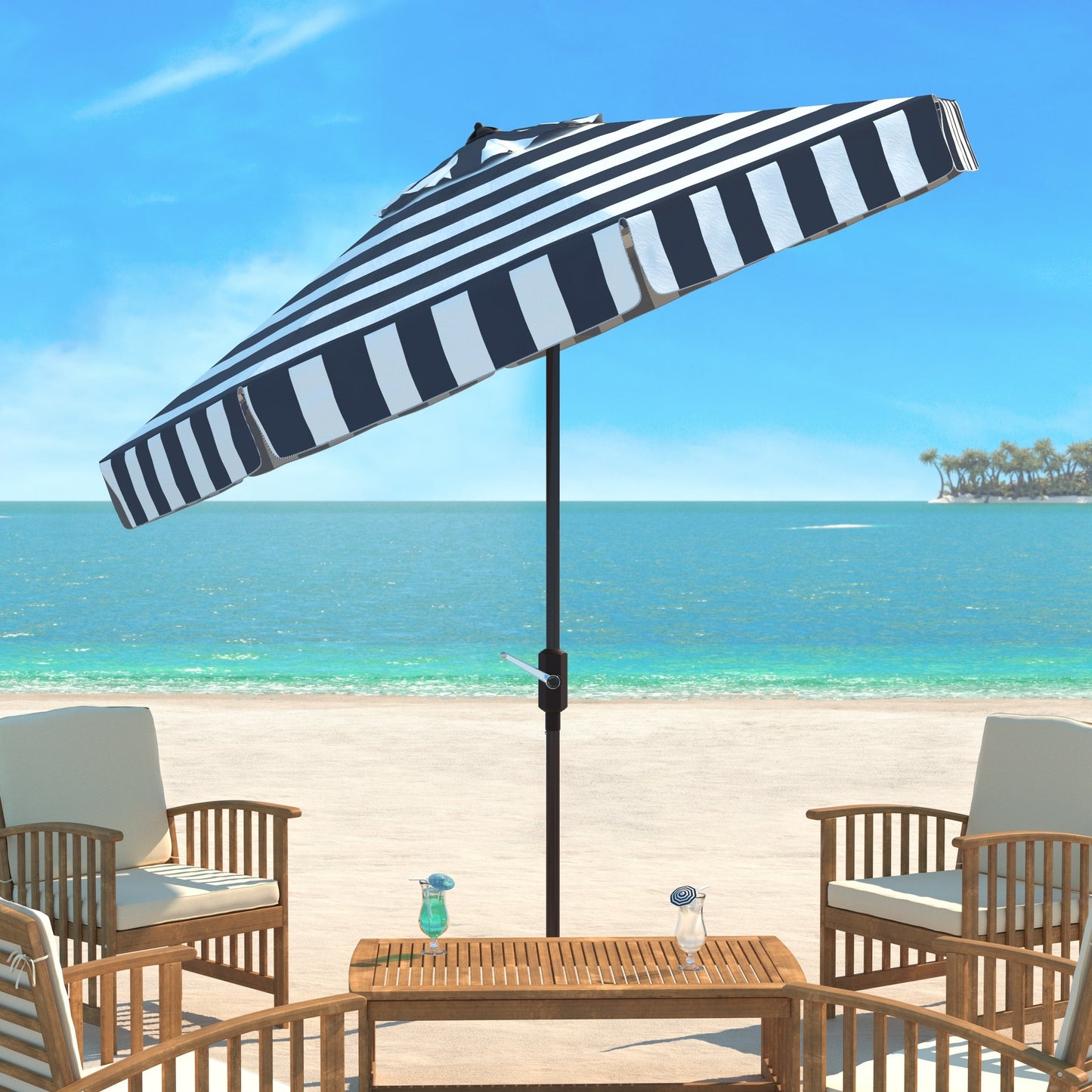 Parasol rond de 3,35 m (11 pieds) de la ligne de mode Outdoor Sidse de SAFAVIEH