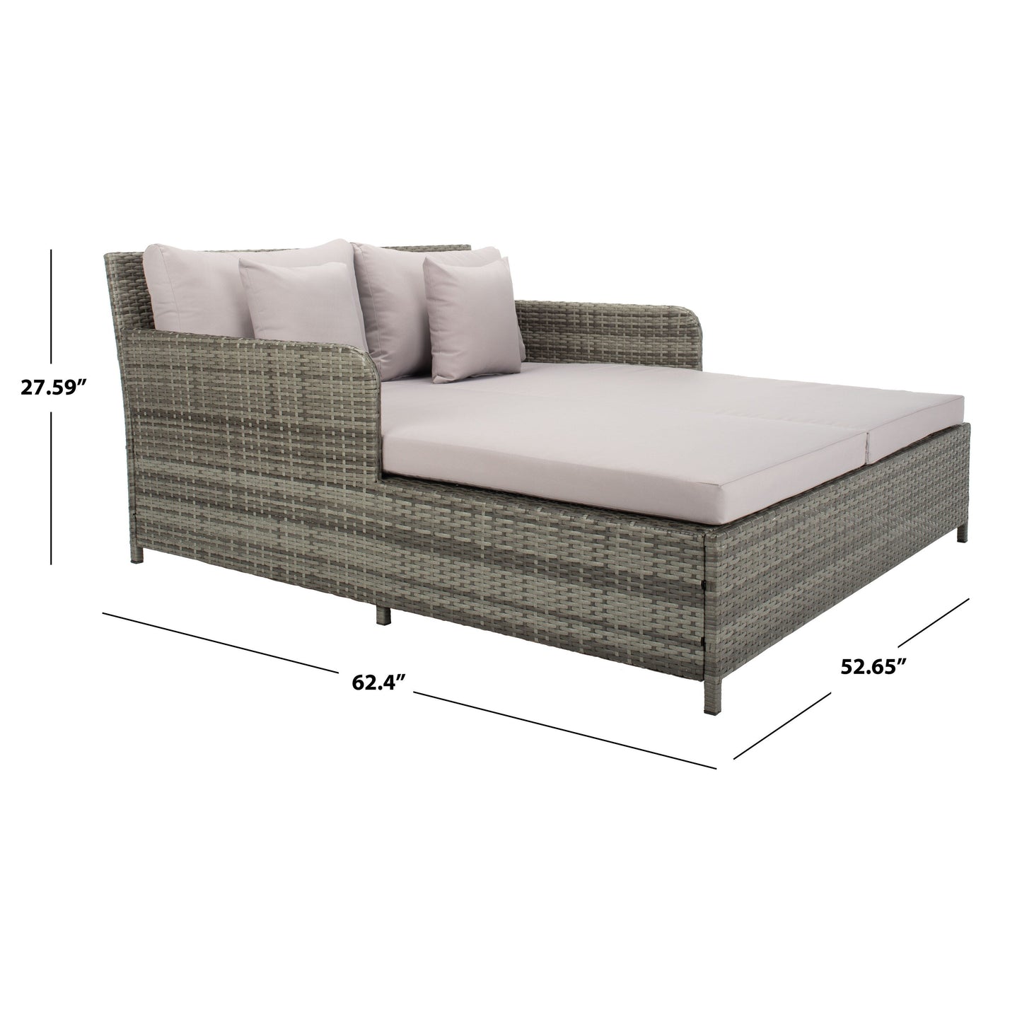 SAFAVIEH Taniyah, méridienne en osier d'extérieur avec coussins et oreillers - 135L x 71P x 157H (cm)