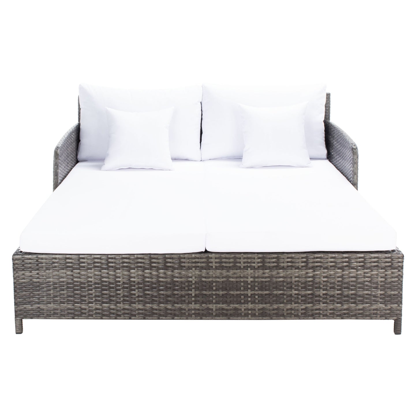 SAFAVIEH Taniyah, méridienne en osier d'extérieur avec coussins et oreillers - 135L x 71P x 157H (cm)