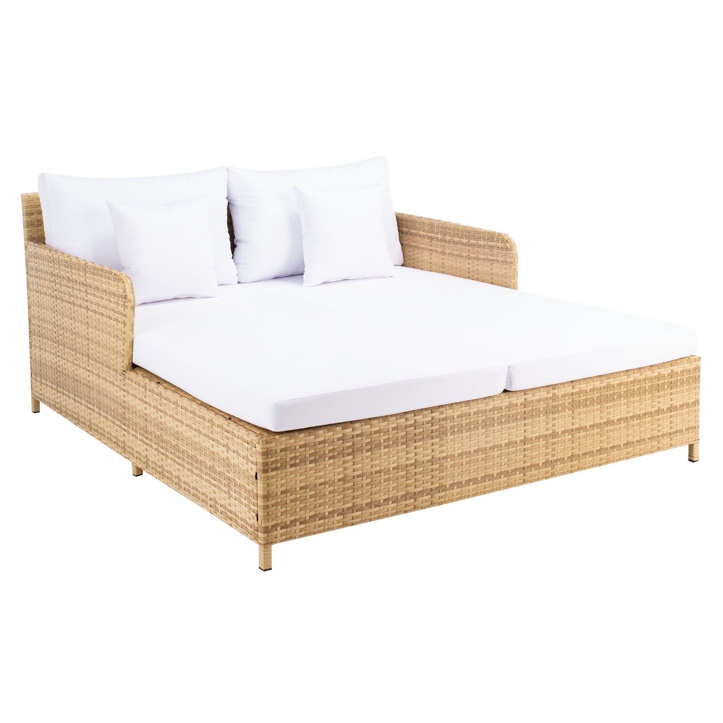 SAFAVIEH Taniyah, méridienne en osier d'extérieur avec coussins et oreillers - 135L x 71P x 157H (cm)