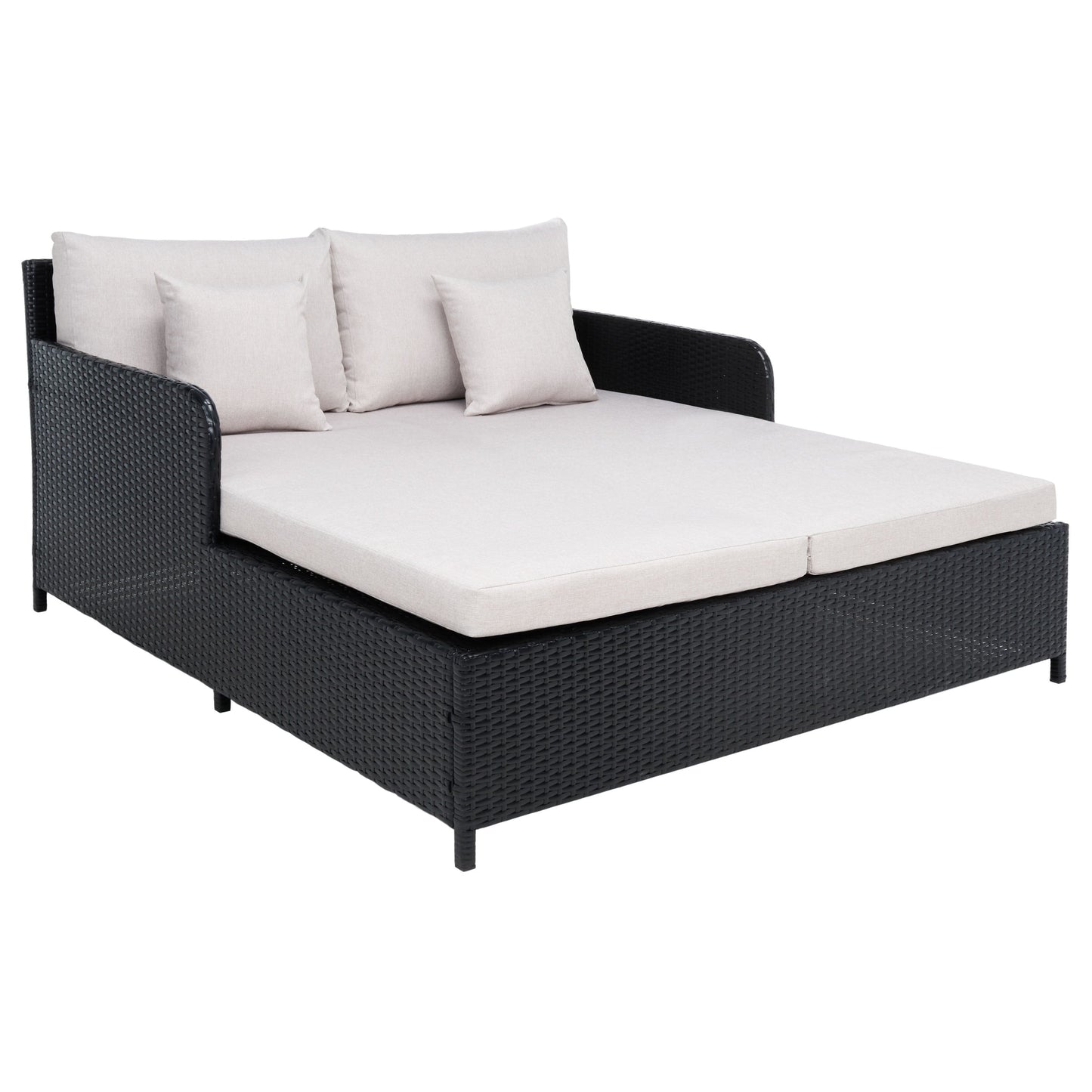 SAFAVIEH Taniyah, méridienne en osier d'extérieur avec coussins et oreillers - 135L x 71P x 157H (cm)