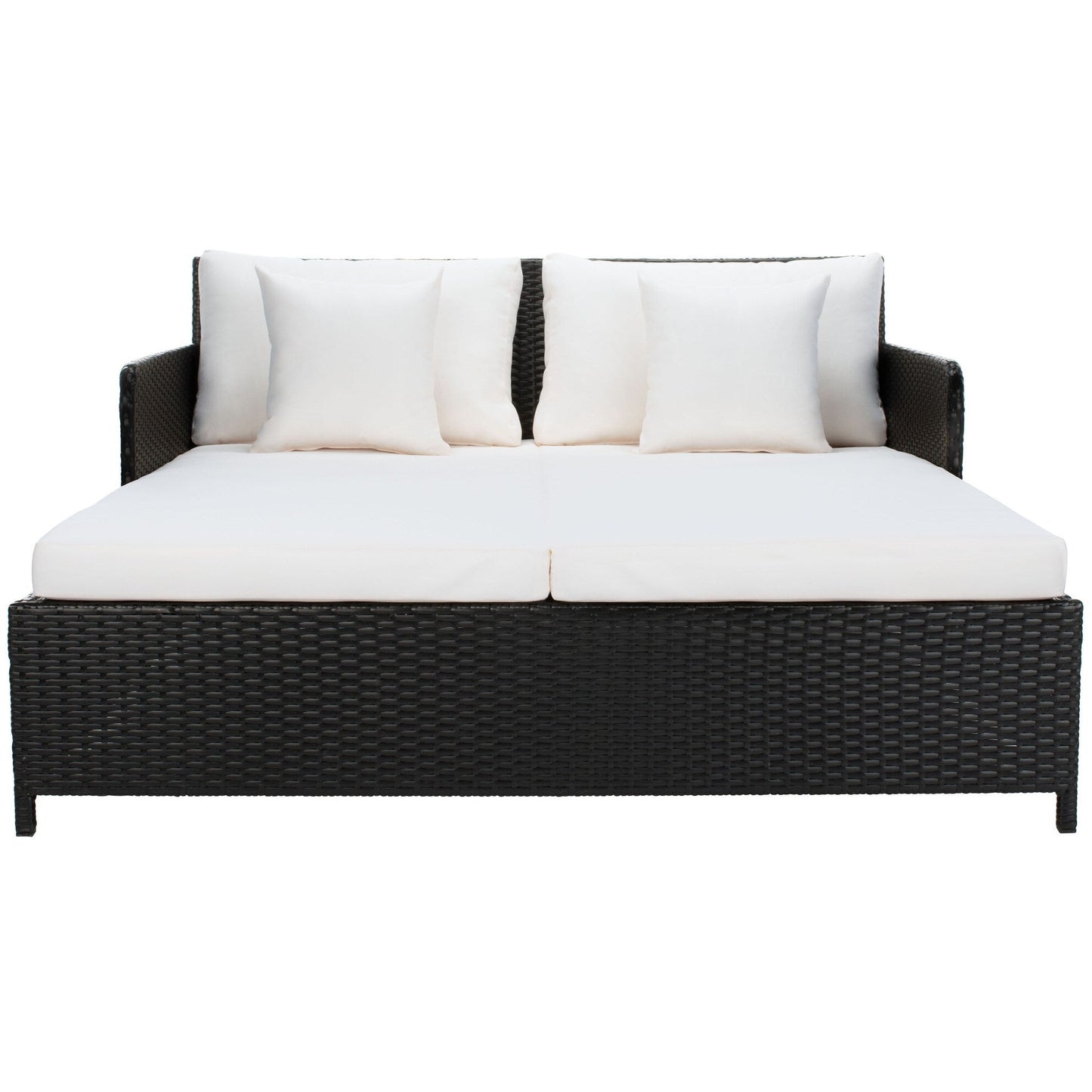 SAFAVIEH Taniyah, méridienne en osier d'extérieur avec coussins et oreillers - 135L x 71P x 157H (cm)
