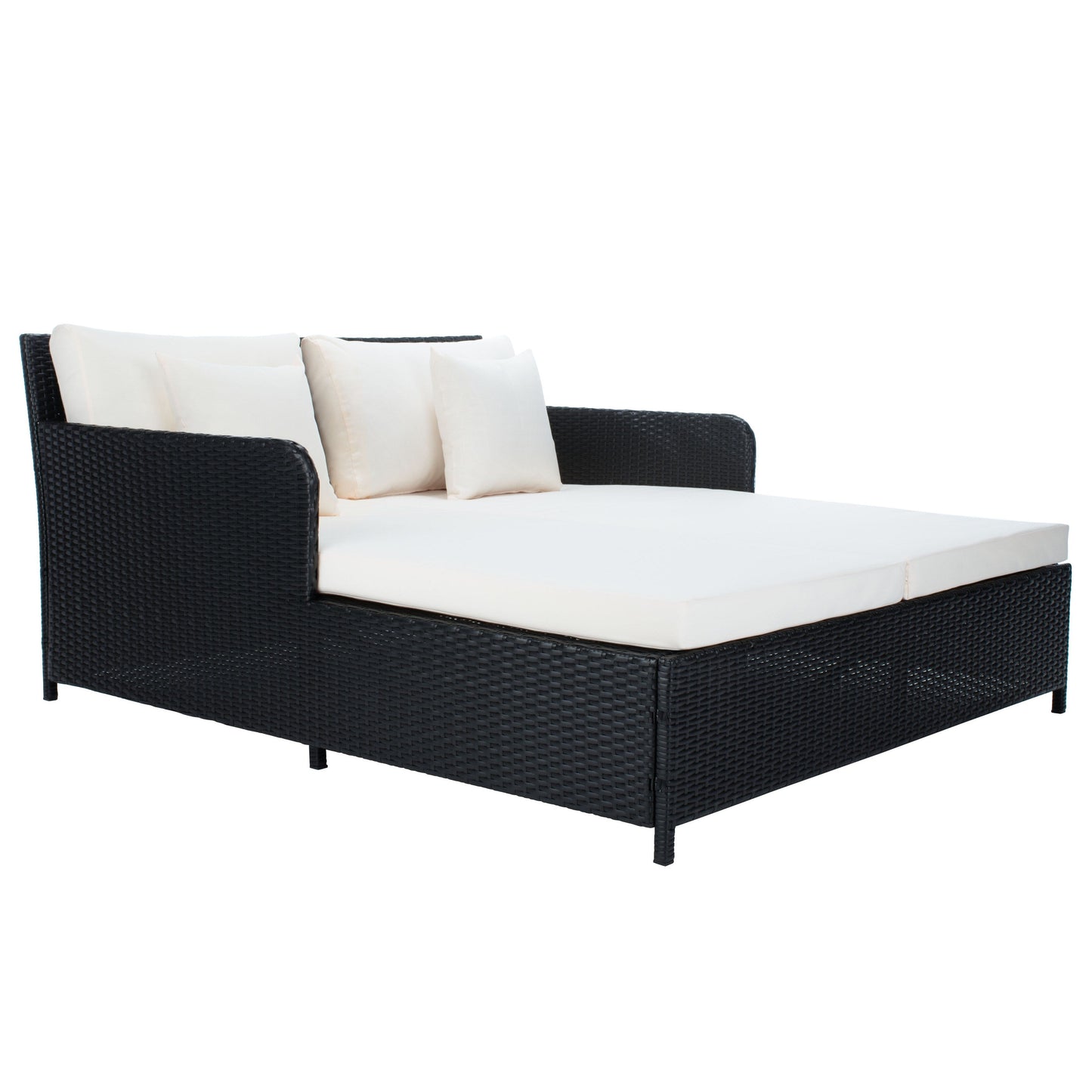 SAFAVIEH Taniyah, méridienne en osier d'extérieur avec coussins et oreillers - 135L x 71P x 157H (cm)