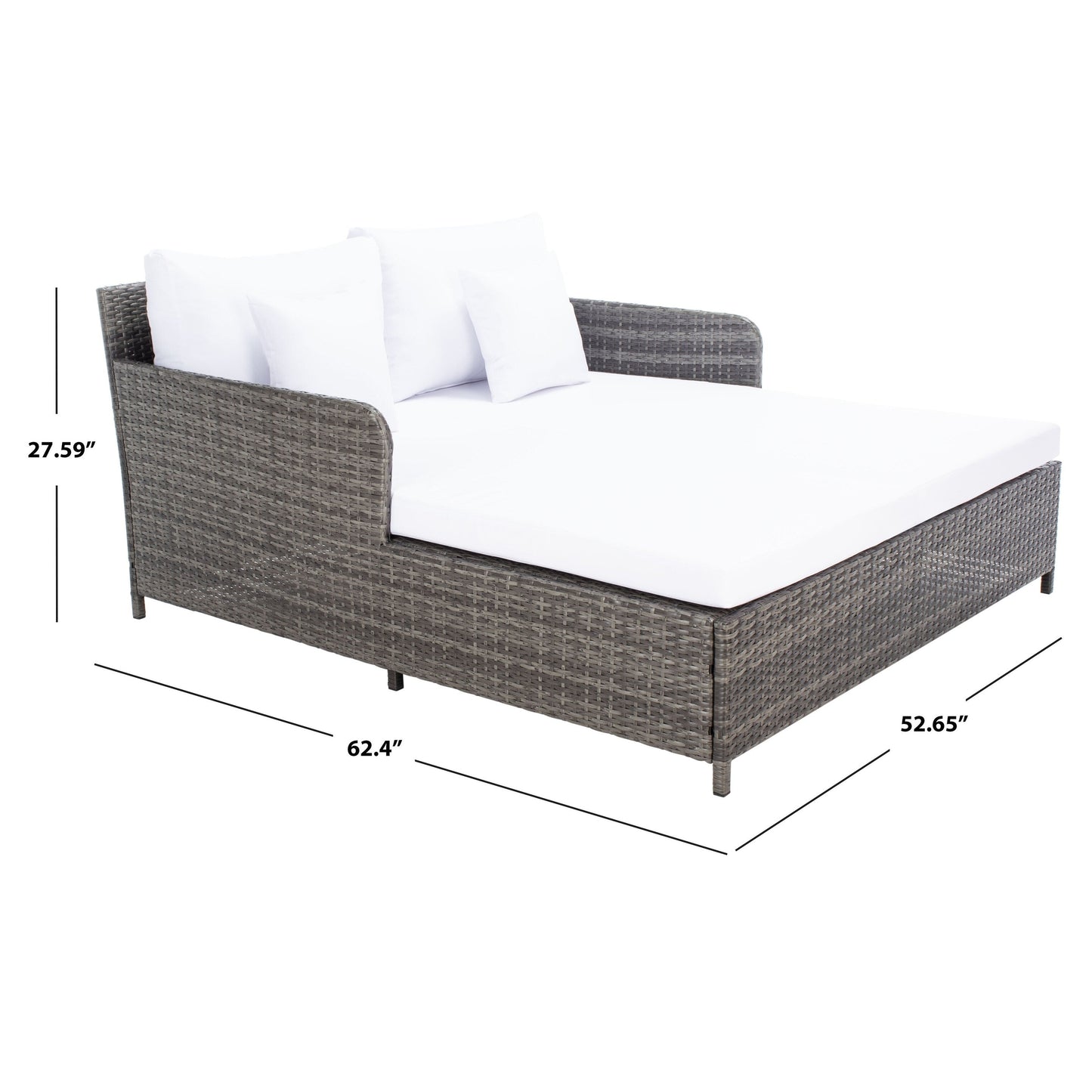 SAFAVIEH Taniyah, méridienne en osier d'extérieur avec coussins et oreillers - 135L x 71P x 157H (cm)