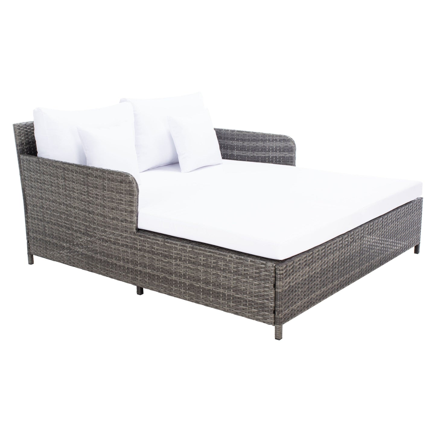 SAFAVIEH Taniyah, méridienne en osier d'extérieur avec coussins et oreillers - 135L x 71P x 157H (cm)