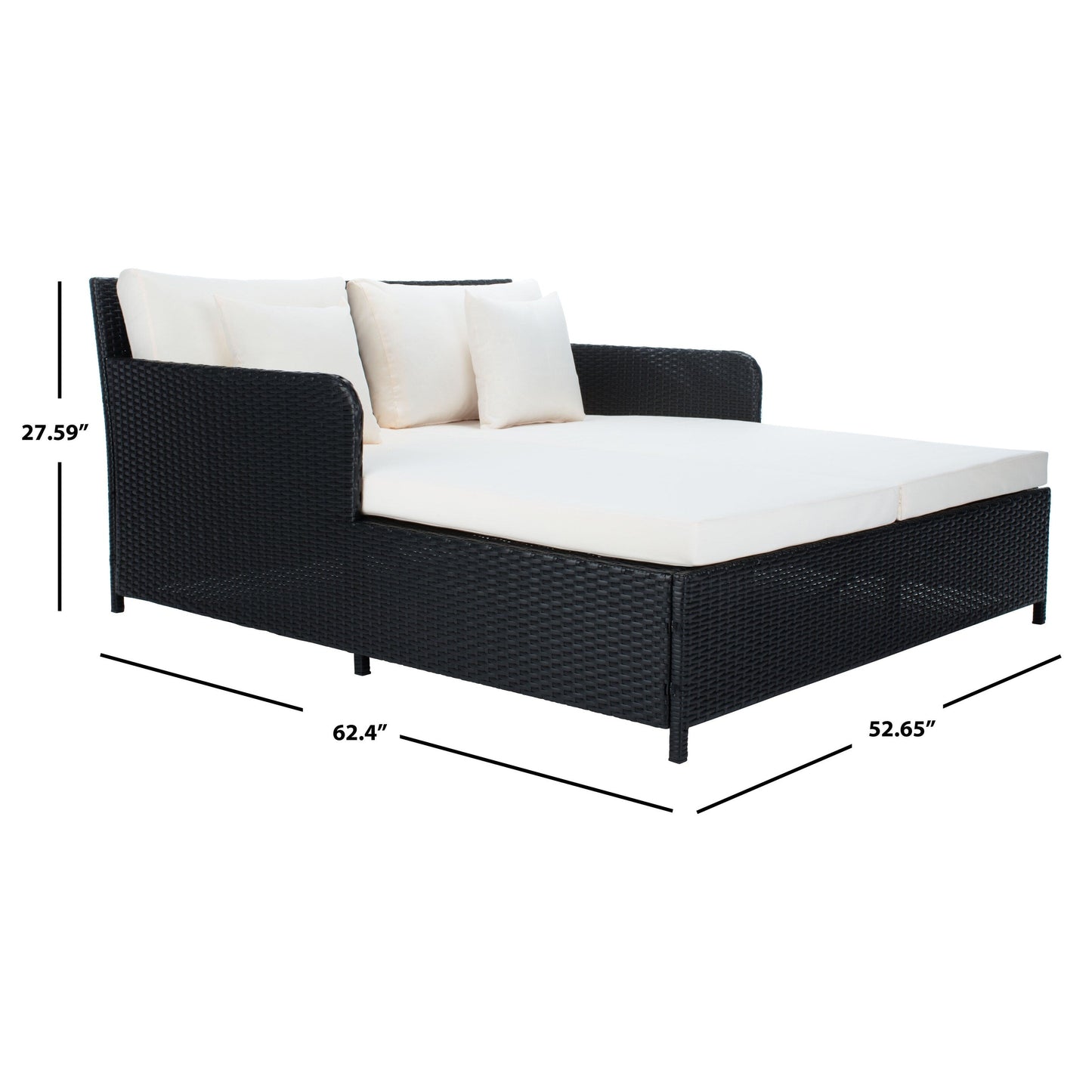 SAFAVIEH Taniyah, méridienne en osier d'extérieur avec coussins et oreillers - 135L x 71P x 157H (cm)