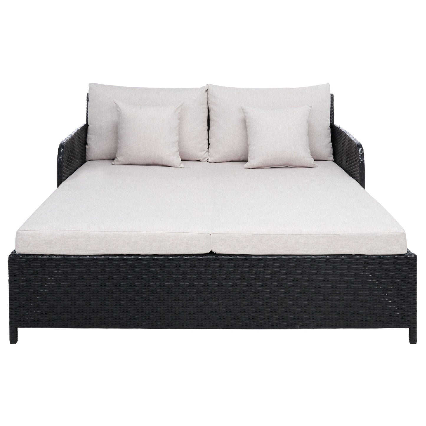 SAFAVIEH Taniyah, méridienne en osier d'extérieur avec coussins et oreillers - 135L x 71P x 157H (cm)
