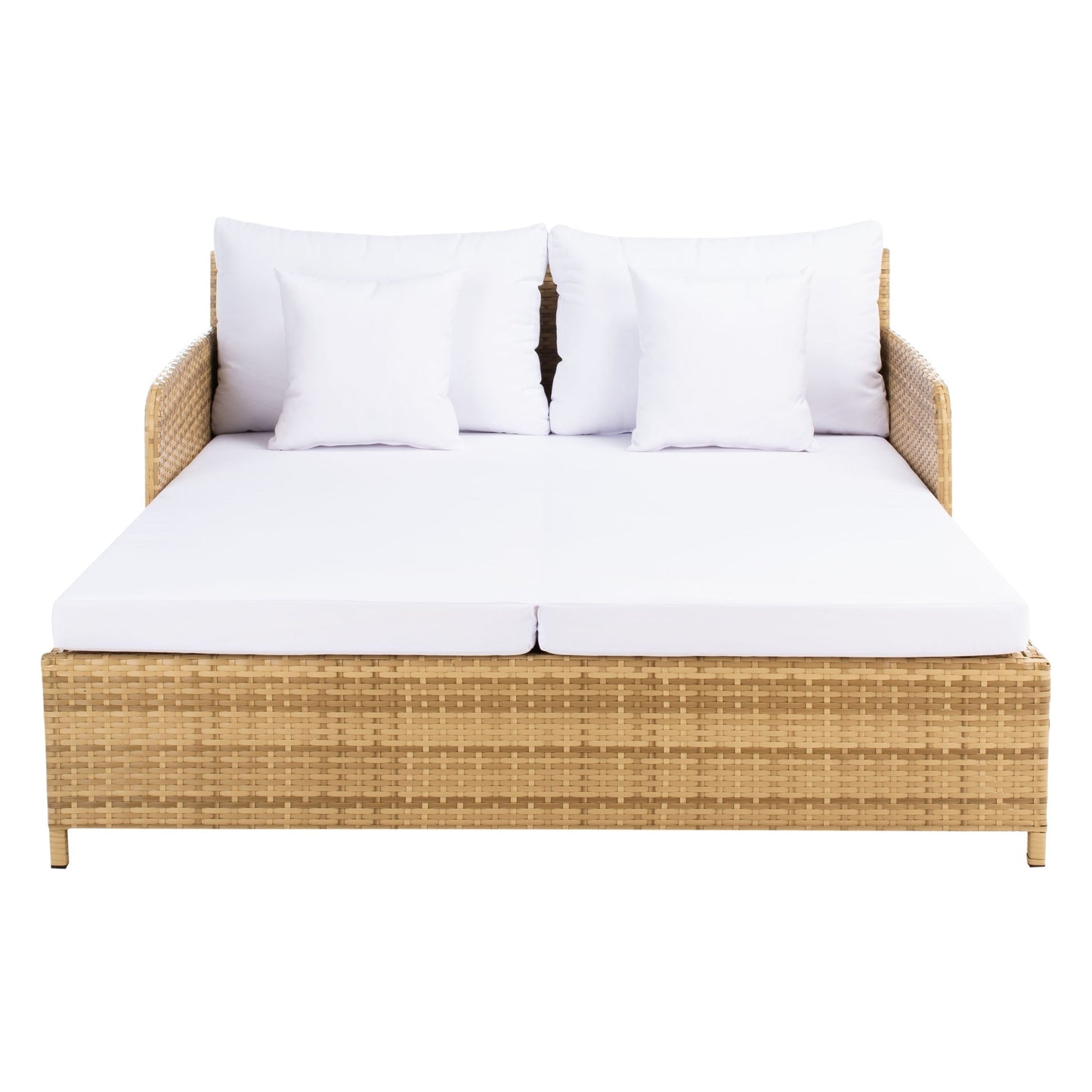 SAFAVIEH Taniyah, méridienne en osier d'extérieur avec coussins et oreillers - 135L x 71P x 157H (cm)