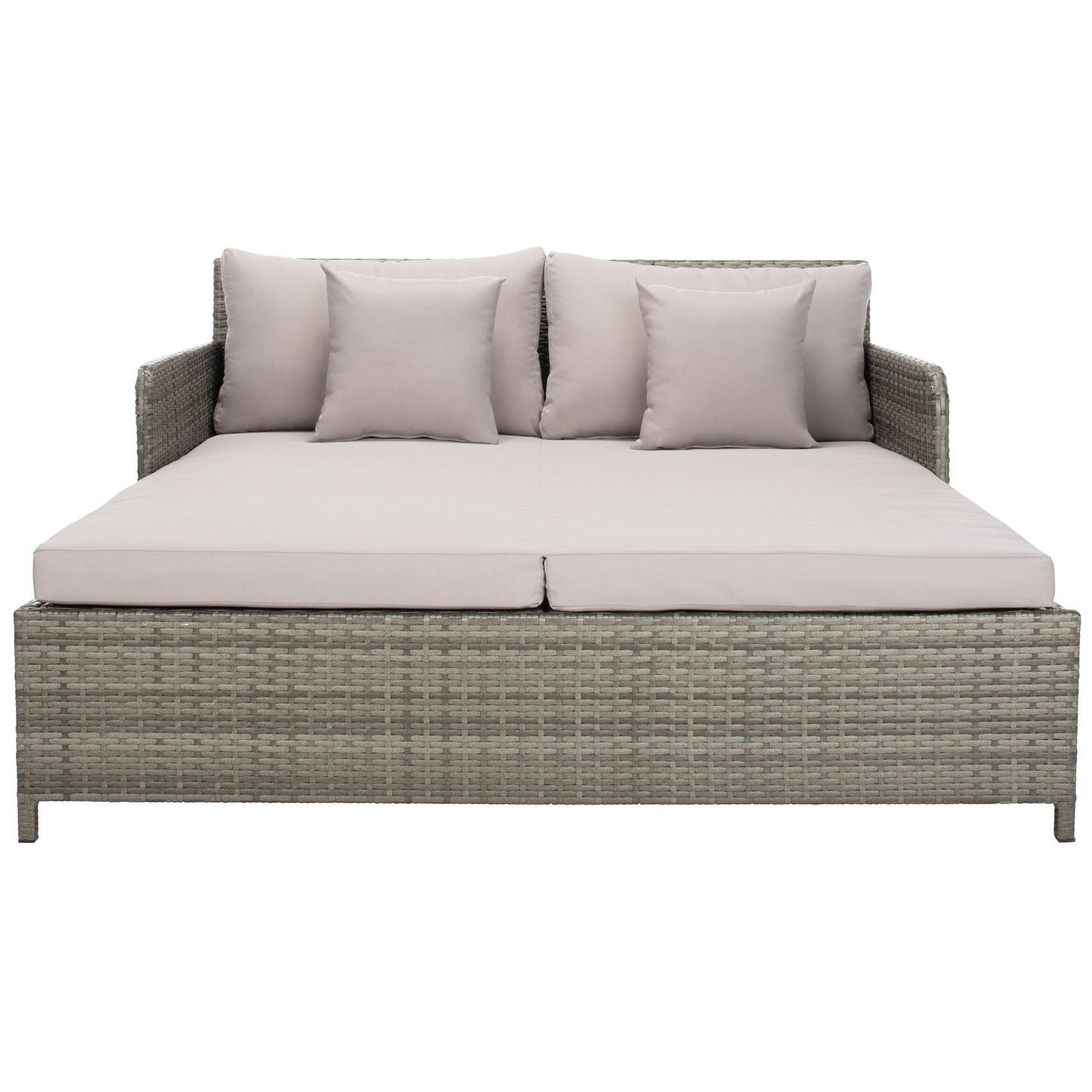 SAFAVIEH Taniyah, méridienne en osier d'extérieur avec coussins et oreillers - 135L x 71P x 157H (cm)