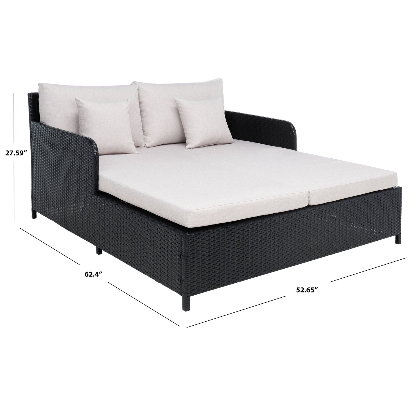 SAFAVIEH Taniyah, méridienne en osier d'extérieur avec coussins et oreillers - 135L x 71P x 157H (cm)