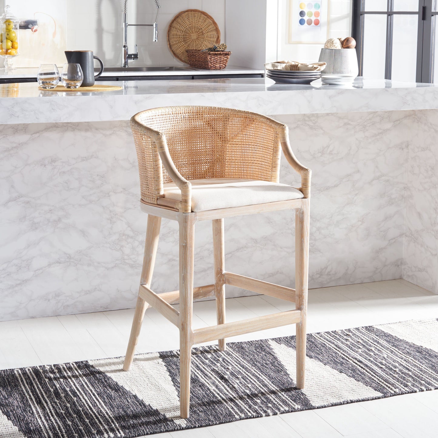 Tabouret de bar en rotin SAFAVIEH Virona de 76 cm (30 pouces) - 56,6 L x 52,1 P x 99,1 H - 56,6Lx52,1Px99,1H