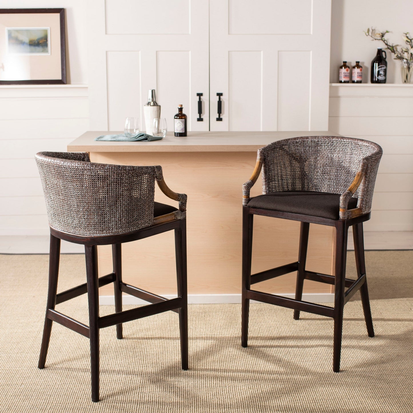 Tabouret de bar en rotin SAFAVIEH Virona de 76 cm (30 pouces) - 56,6 L x 52,1 P x 99,1 H - 56,6Lx52,1Px99,1H