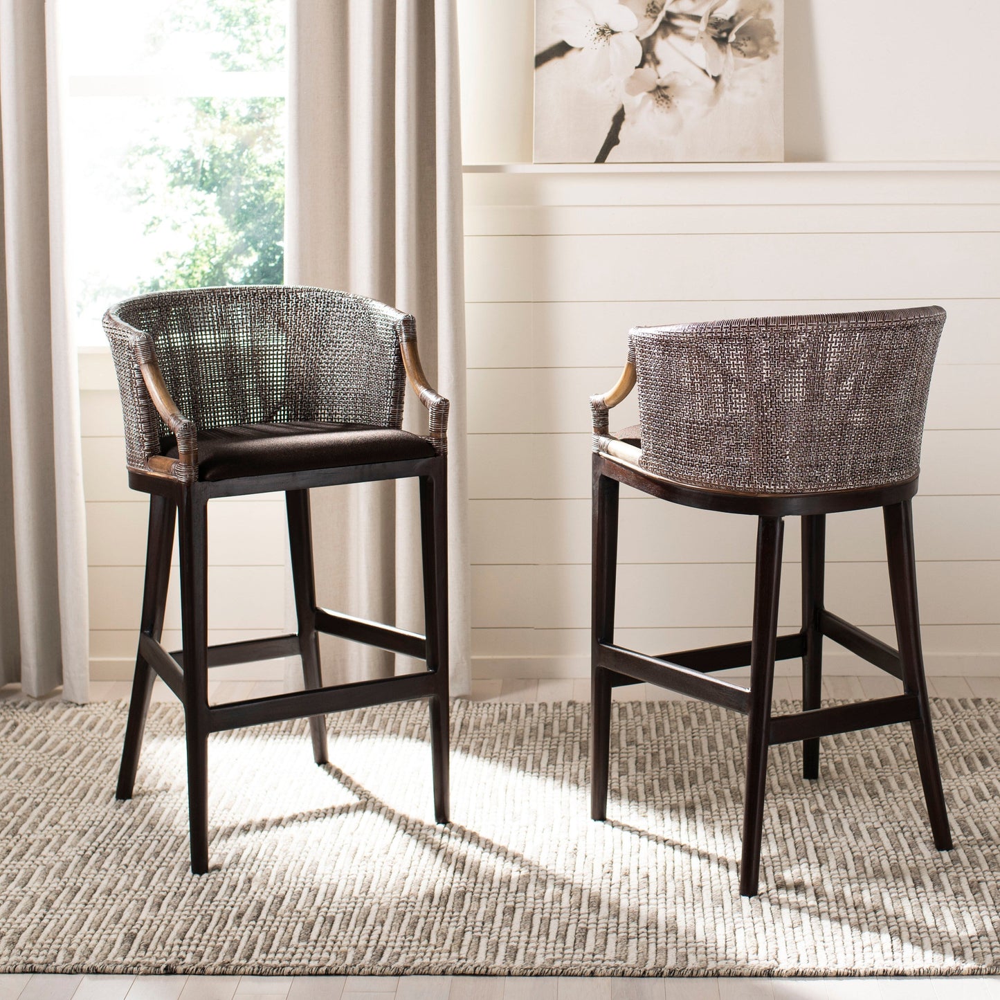Tabouret de bar en rotin SAFAVIEH Virona de 76 cm (30 pouces) - 56,6 L x 52,1 P x 99,1 H - 56,6Lx52,1Px99,1H