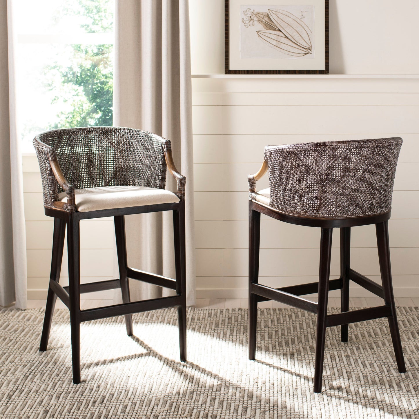 Tabouret de bar en rotin SAFAVIEH Virona de 76 cm (30 pouces) - 56,6 L x 52,1 P x 99,1 H - 56,6Lx52,1Px99,1H