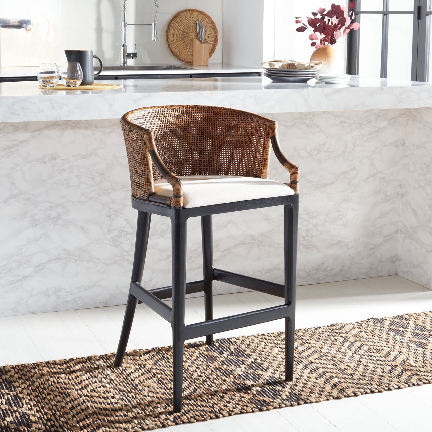 Tabouret de bar en rotin SAFAVIEH Virona de 76 cm (30 pouces) - 56,6 L x 52,1 P x 99,1 H - 56,6Lx52,1Px99,1H