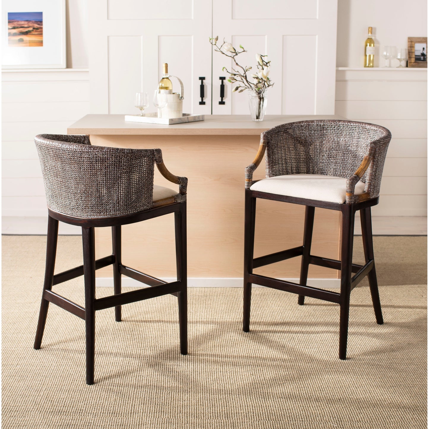 Tabouret de bar en rotin SAFAVIEH Virona de 76 cm (30 pouces) - 56,6 L x 52,1 P x 99,1 H - 56,6Lx52,1Px99,1H