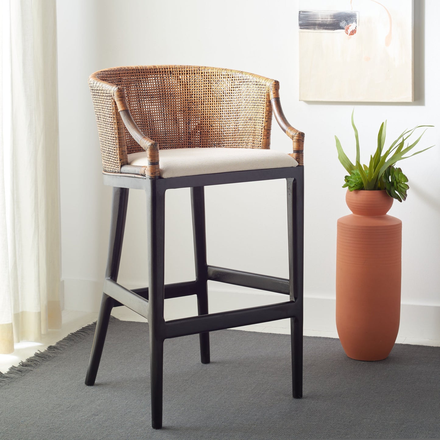 Tabouret de bar en rotin SAFAVIEH Virona de 76 cm (30 pouces) - 56,6 L x 52,1 P x 99,1 H - 56,6Lx52,1Px99,1H
