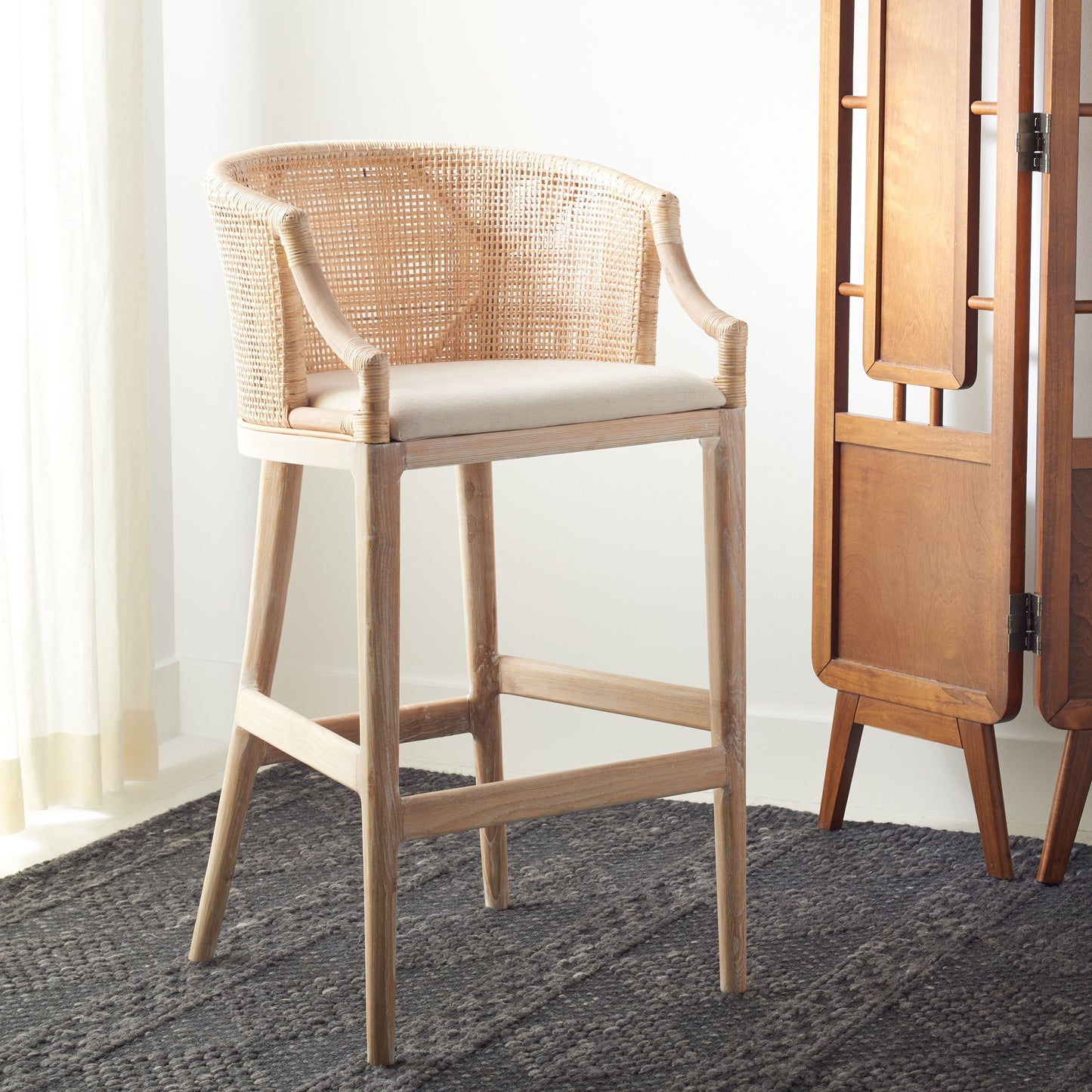 Tabouret de bar en rotin SAFAVIEH Virona de 76 cm (30 pouces) - 56,6 L x 52,1 P x 99,1 H - 56,6Lx52,1Px99,1H