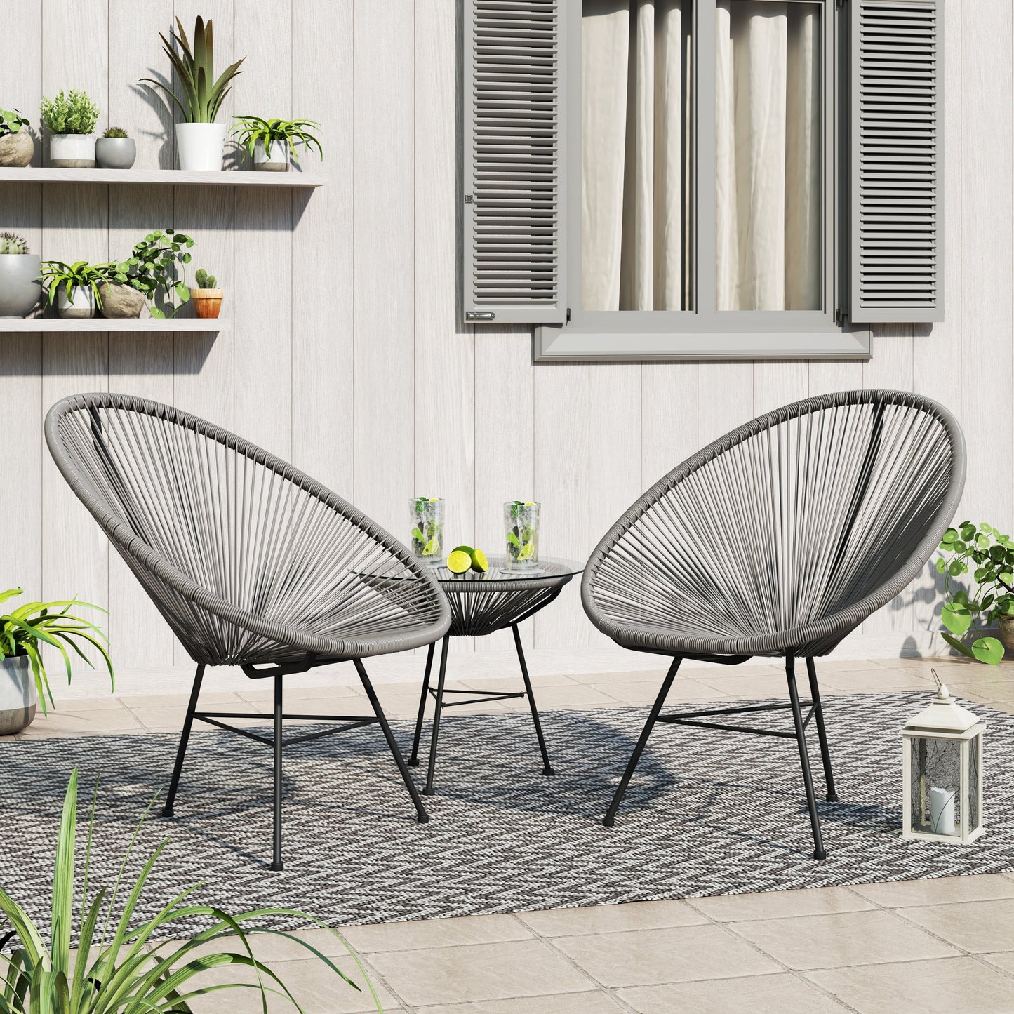 Ensemble de bistro moderne en osier Acapulco Corvus Sarcelles, 3 pièces