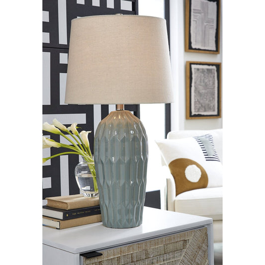 Luminaire de table Hadbury bleu de Signature Design by Ashley (lot de 2) - 14 L x 14 P x 26,75 H (cm)