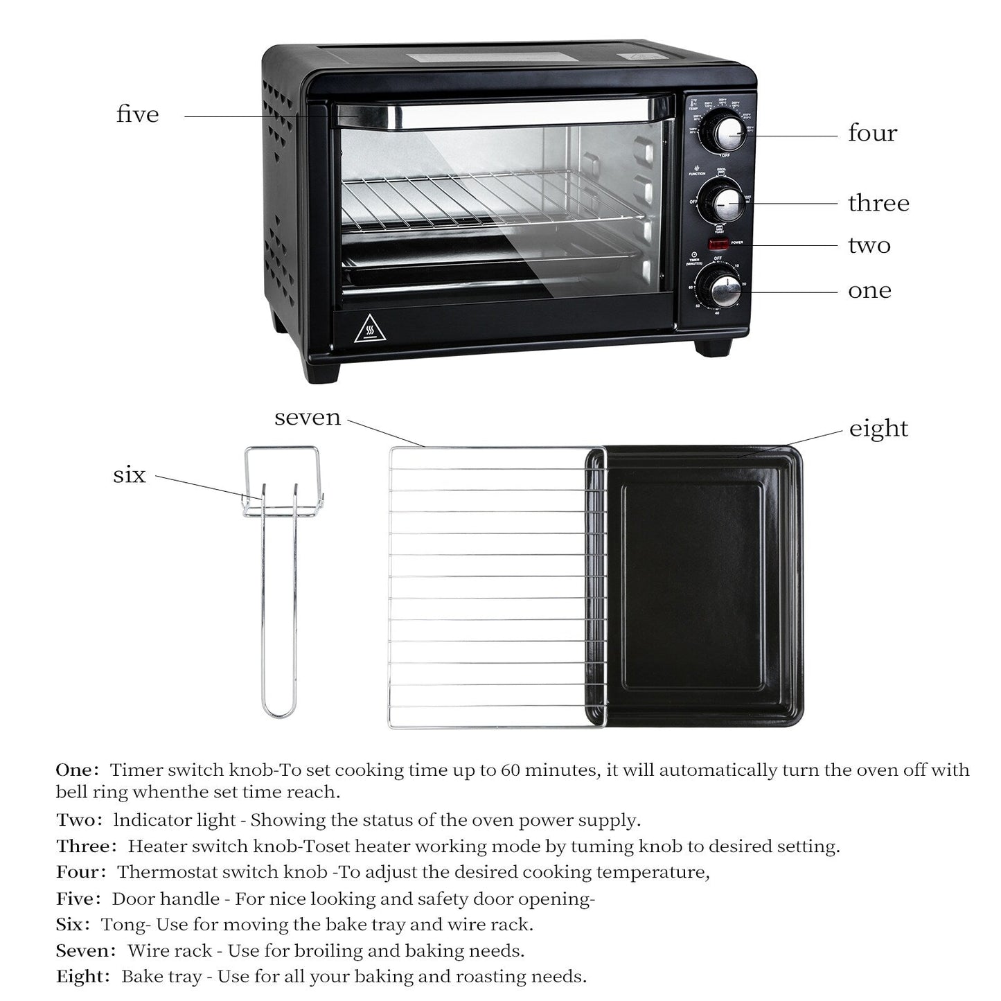 Four à griller simple avec une capacité de 20 litres, four à griller compact pour comptoir, facile à utiliser avec minuterie et réglages pour griller, cuire et rôtir.
