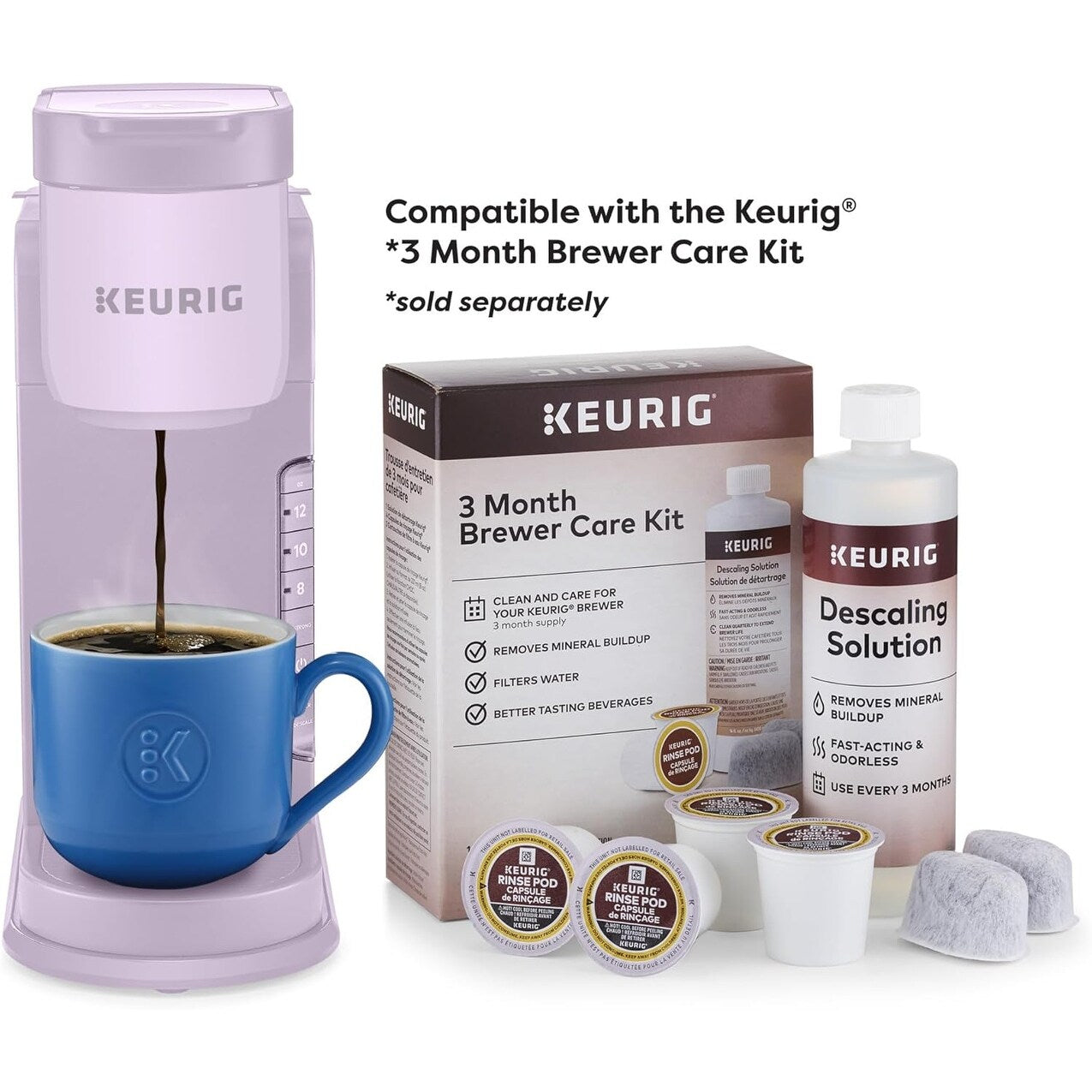 Machine à café à dosettes K-Cup pour une seule tasse, 3 tailles de café, café fort, réservoir de 42 oz, lavande