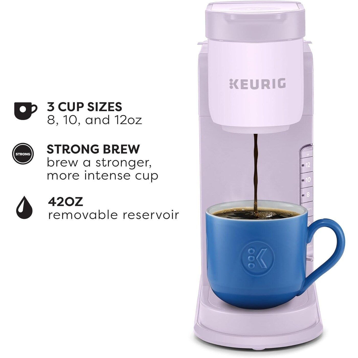 Machine à café à dosettes K-Cup pour une seule tasse, 3 tailles de café, café fort, réservoir de 42 oz, lavande