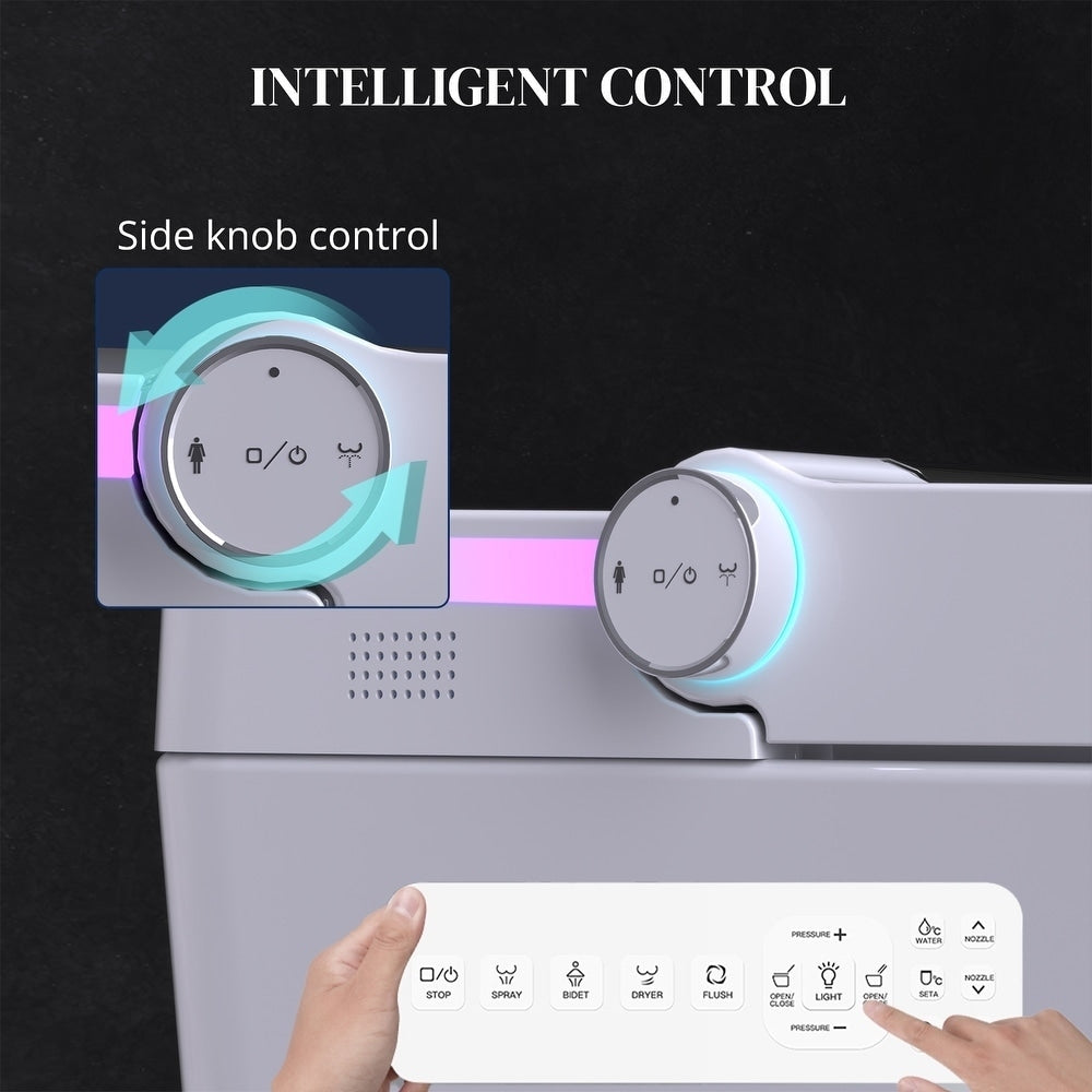 Toilettes intelligentes, Bidet à une pièce pour salles de bain, Toilettes modernes allongées avec eau chaude, Double chasse d'eau automatique, Fonctionnement par capteur de pied