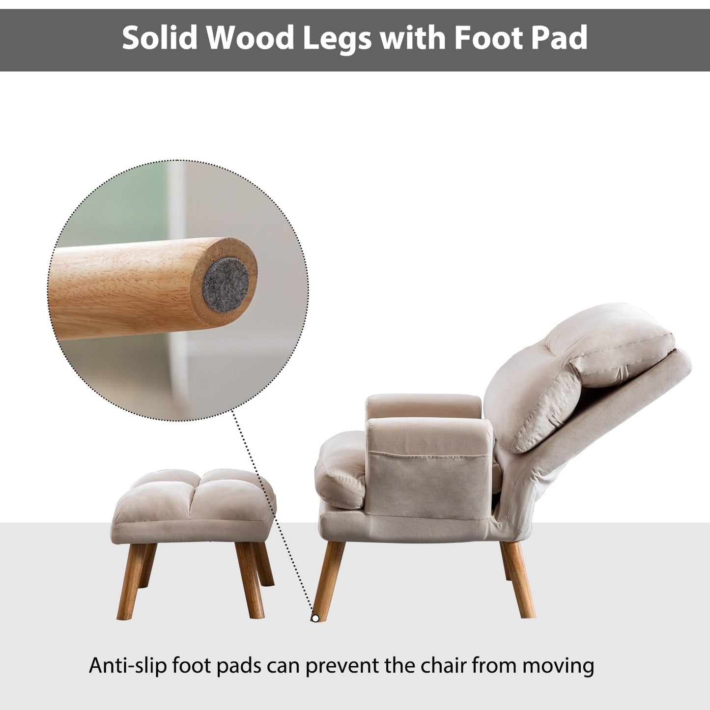 Fauteuil de salon confortable en tissu avec dossier et repose-pieds réglables