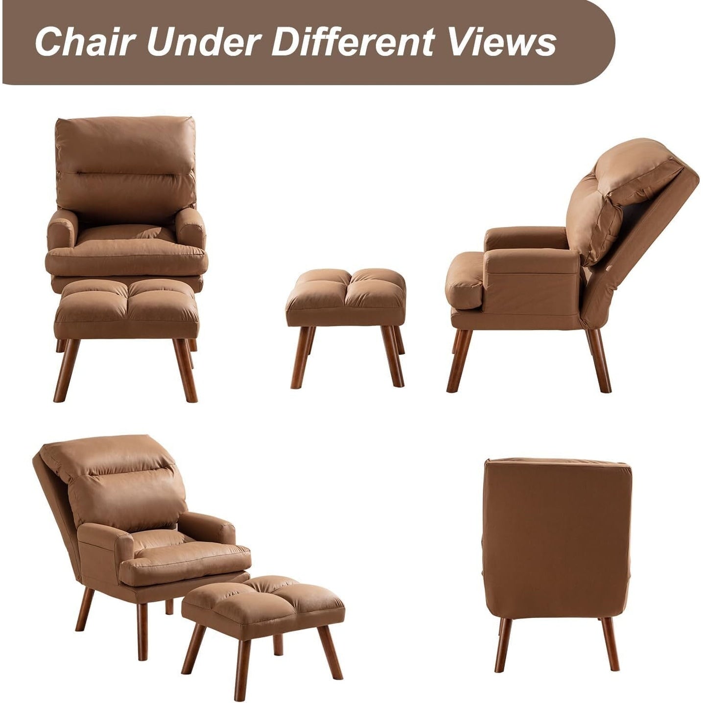 Fauteuil de salon confortable en tissu avec dossier et repose-pieds réglables
