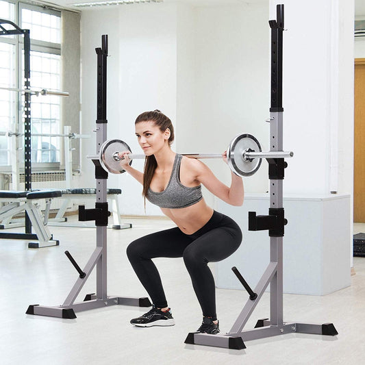 Soozier Support de Squat/Banc de Poussée de Barre à Hauteur Réglable en Acier, 2 pièces - N/A