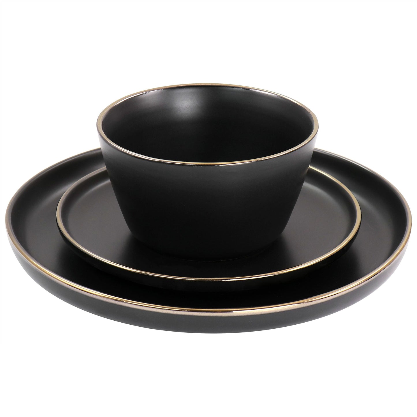 Service de table en grès 16 pièces noir avec bord doré