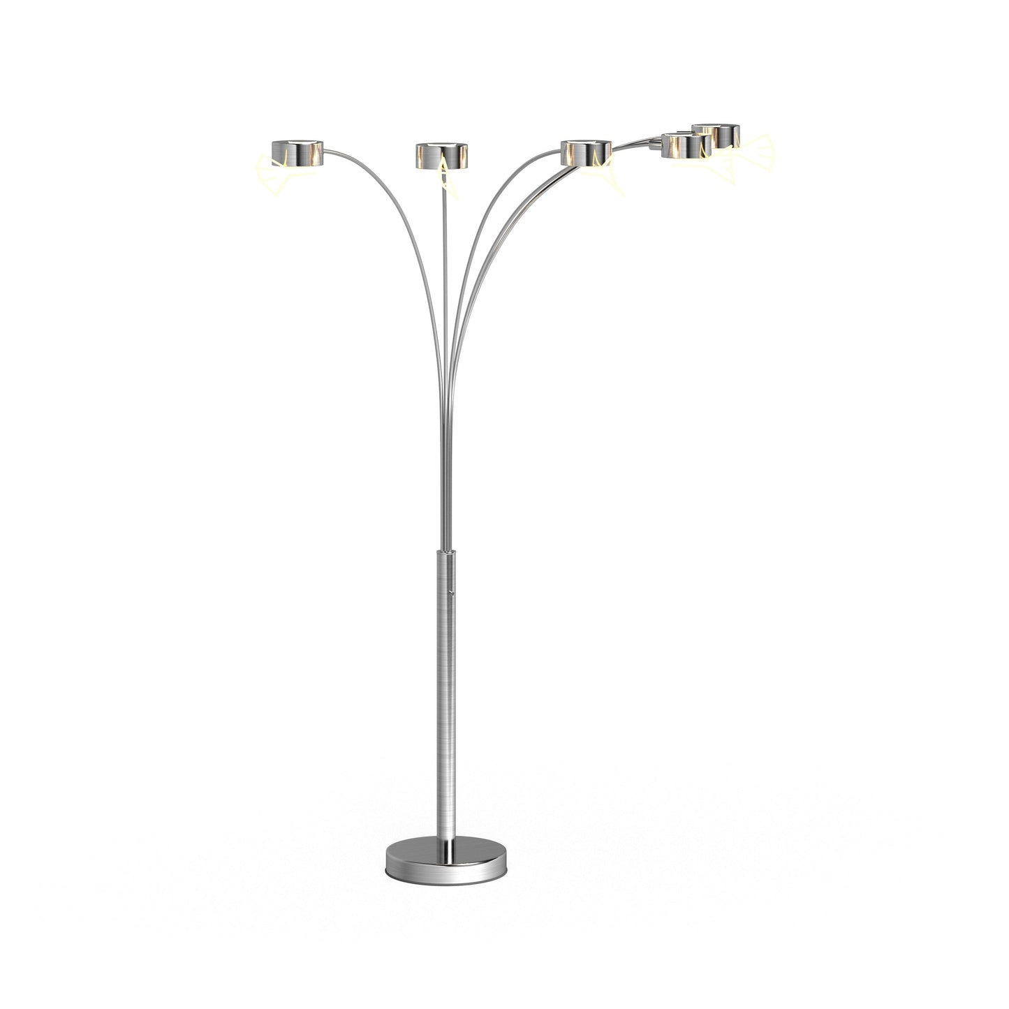 Lampe de sol à 5 lumières, modèle Charlie, en acier brossé, avec arche, de Strick & Bolton