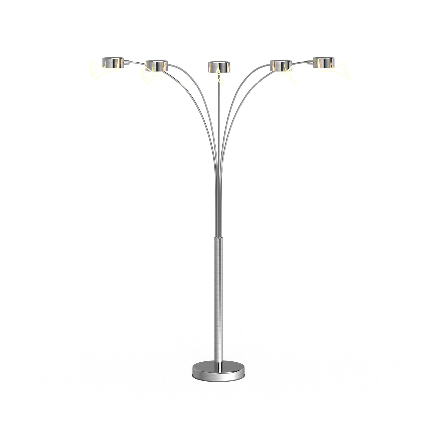 Lampe de sol à 5 lumières, modèle Charlie, en acier brossé, avec arche, de Strick & Bolton