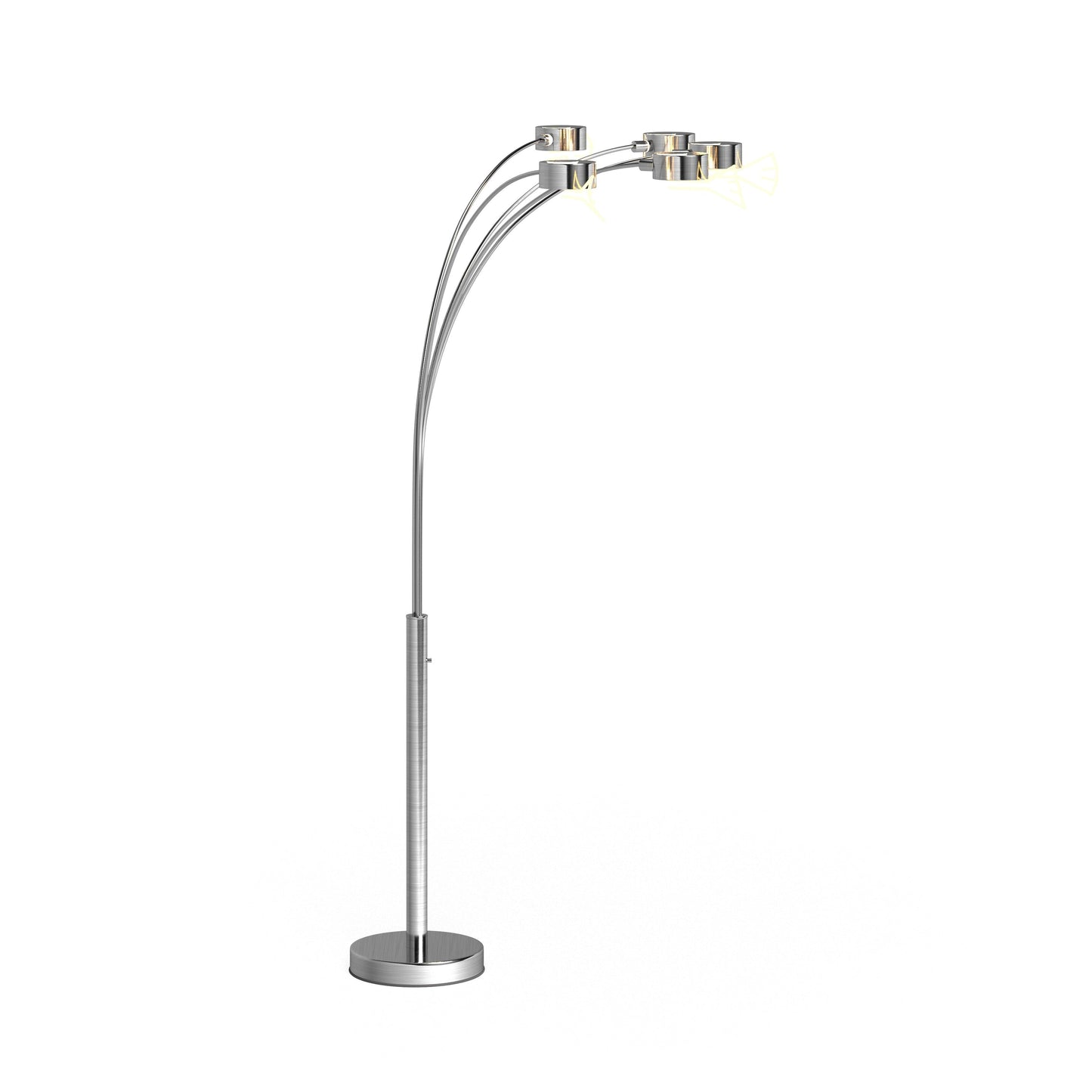 Lampe de sol à 5 lumières, modèle Charlie, en acier brossé, avec arche, de Strick & Bolton