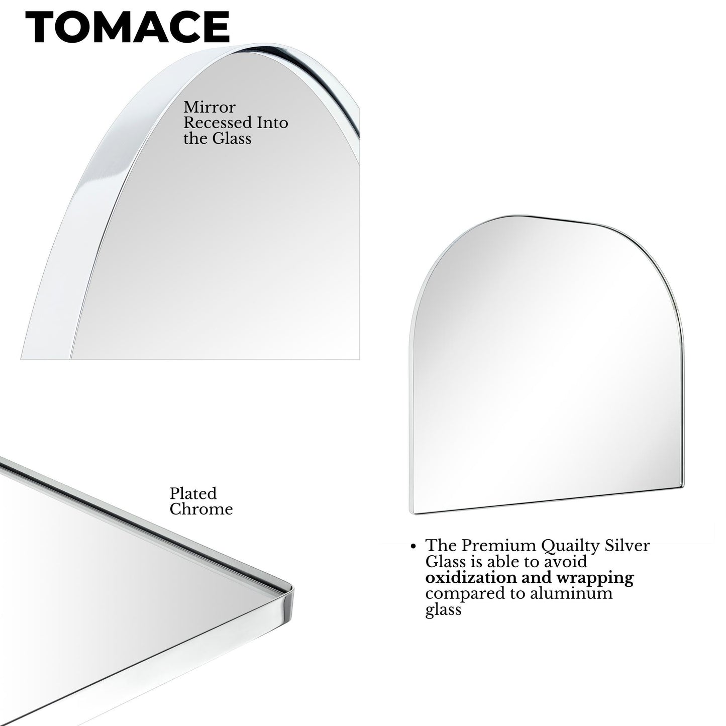 TEHOME Dezerae Grand miroir à arche pour cheminée, 102 cm (L) x 81 cm (H)