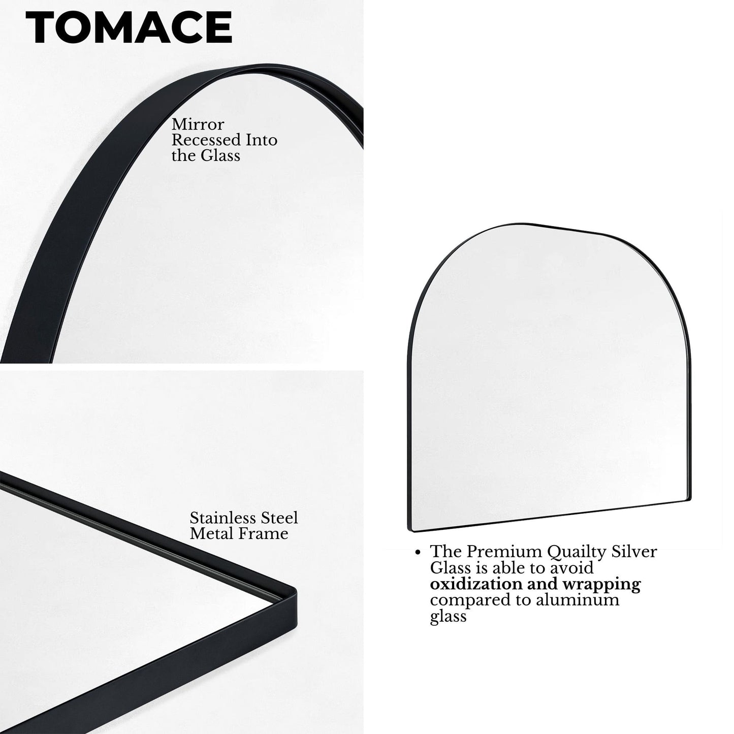 TEHOME Dezerae Grand miroir à arche pour cheminée, 102 cm (L) x 81 cm (H)