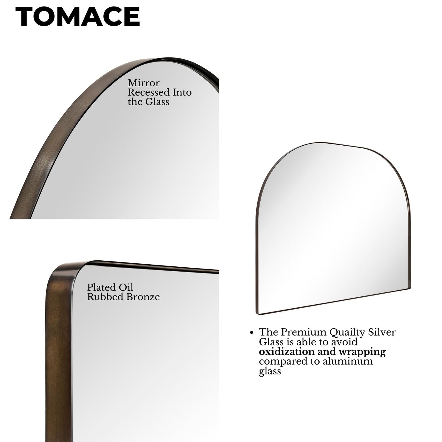 TEHOME Dezerae Grand miroir à arche pour cheminée, 102 cm (L) x 81 cm (H)