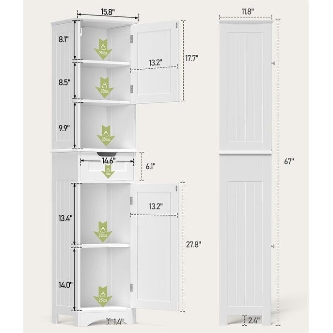 Armoire à linge de salle de bain étroite de 170 cm de hauteur, armoire de rangement autoportante en bois massif à 5 niveaux.
