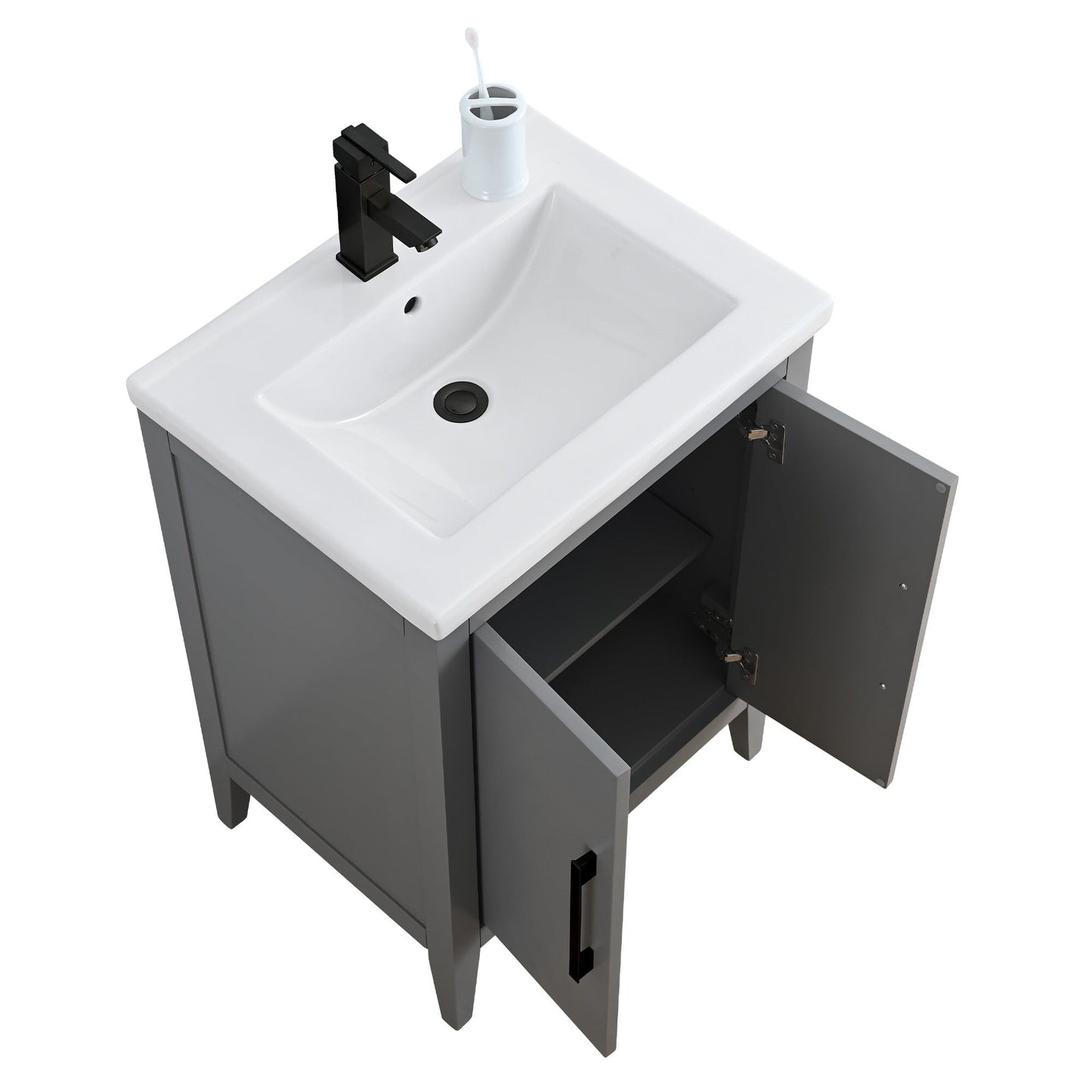 Meuble-lavabo de salle de bain Vanity Art avec lavabo simple, plateau en céramique, disponible en 20, 24 ou 30 pouces.