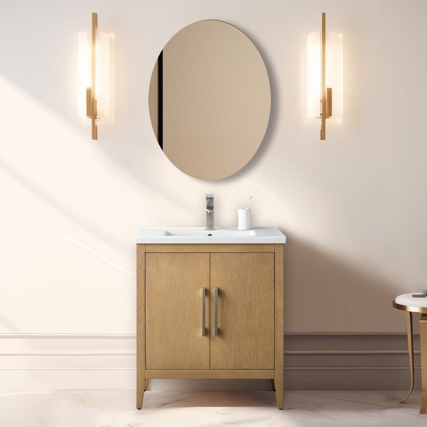 Meuble-lavabo de salle de bain Vanity Art avec lavabo simple, plateau en céramique, disponible en 20, 24 ou 30 pouces.