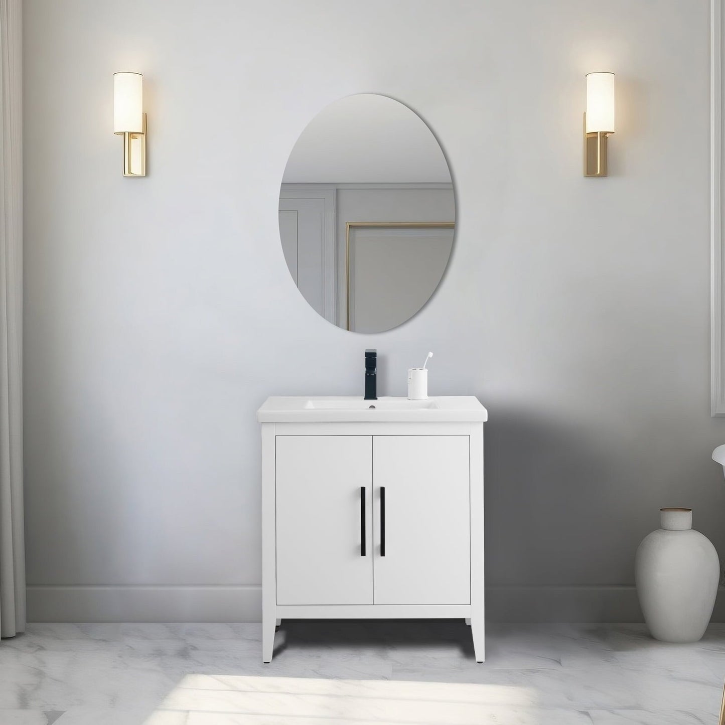 Meuble-lavabo de salle de bain Vanity Art avec lavabo simple, plateau en céramique, disponible en 20, 24 ou 30 pouces.