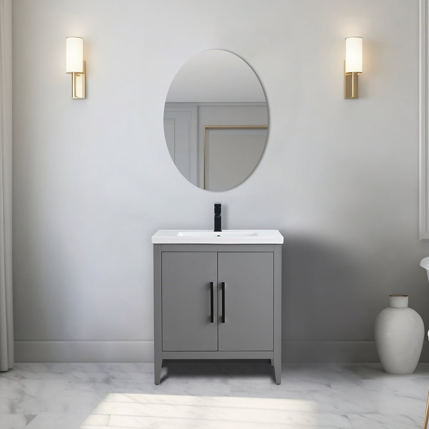 Meuble-lavabo de salle de bain Vanity Art avec lavabo simple, plateau en céramique, disponible en 20, 24 ou 30 pouces.