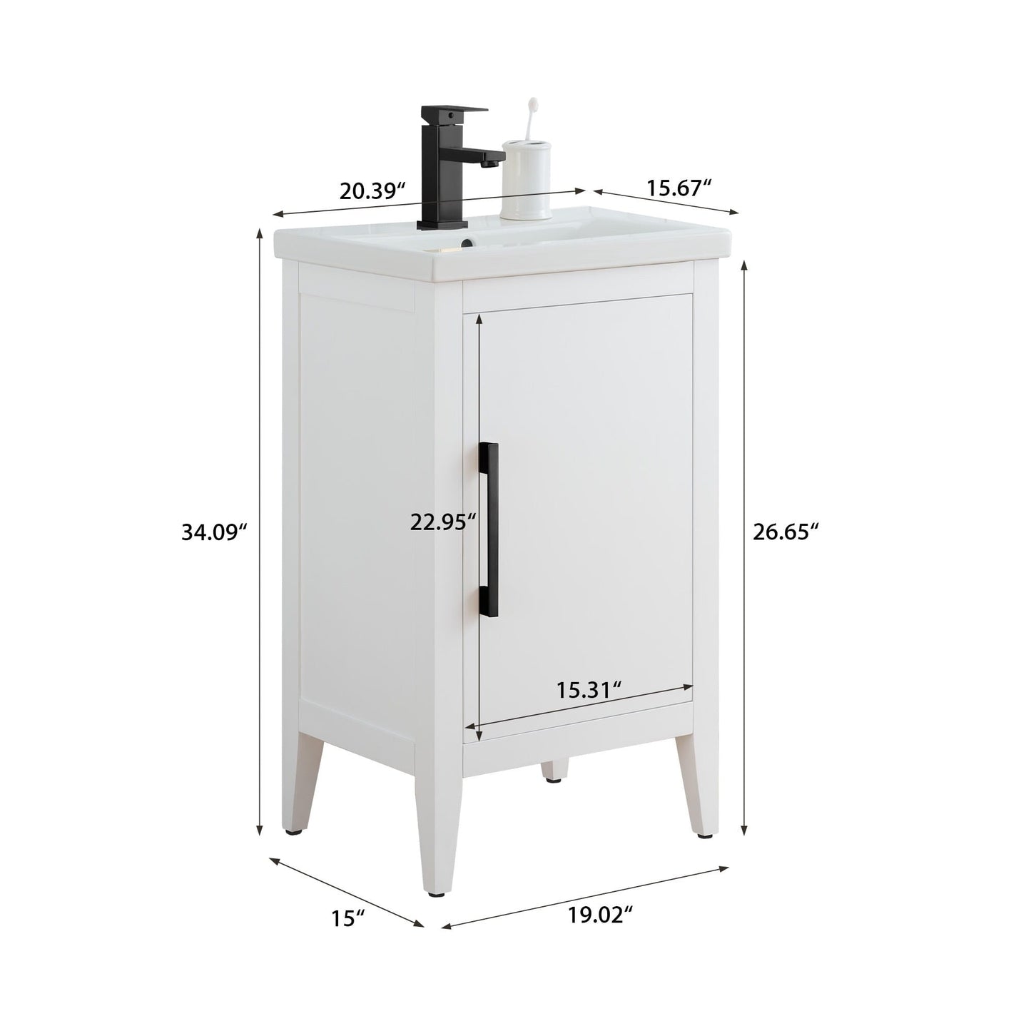 Meuble-lavabo de salle de bain Vanity Art avec lavabo simple, plateau en céramique, disponible en 20, 24 ou 30 pouces.