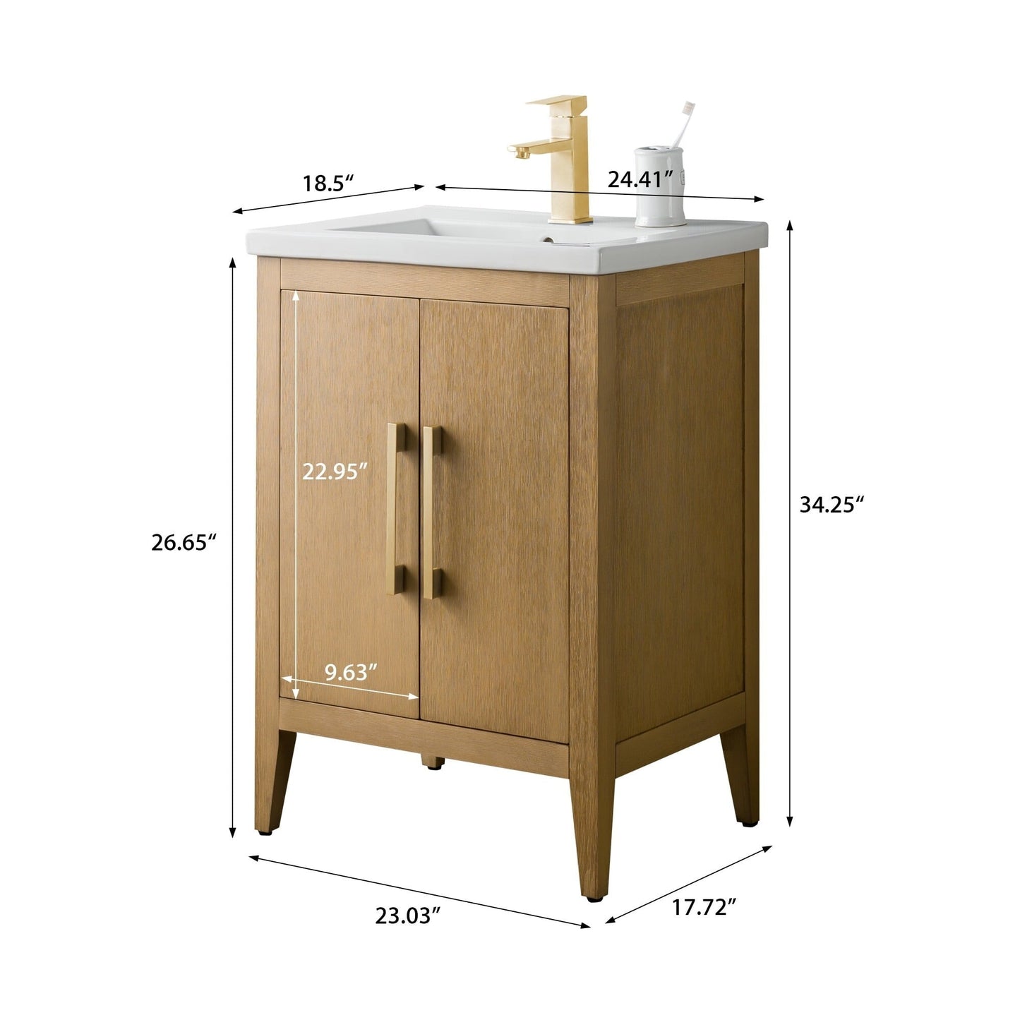 Meuble-lavabo de salle de bain Vanity Art avec lavabo simple, plateau en céramique, disponible en 20, 24 ou 30 pouces.