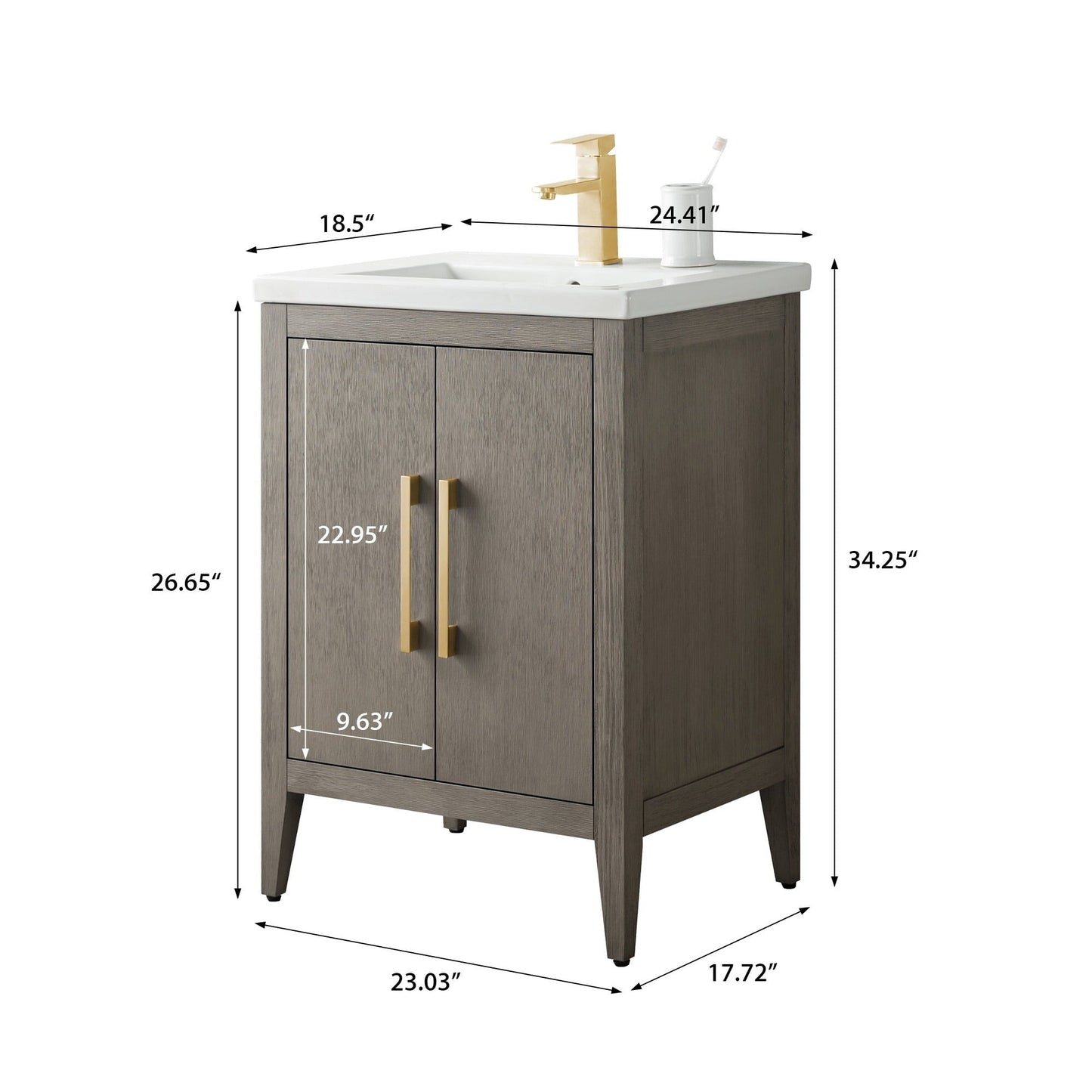 Meuble-lavabo de salle de bain Vanity Art avec lavabo simple, plateau en céramique, disponible en 20, 24 ou 30 pouces.
