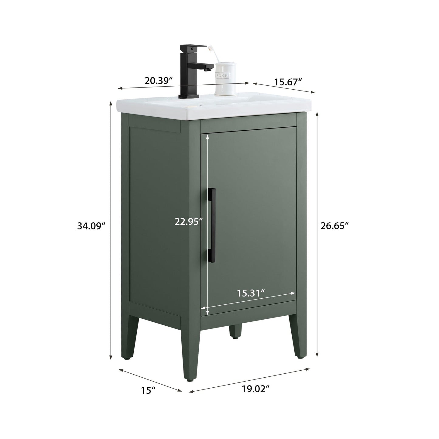 Meuble-lavabo de salle de bain Vanity Art avec lavabo simple, plateau en céramique, disponible en 20, 24 ou 30 pouces.